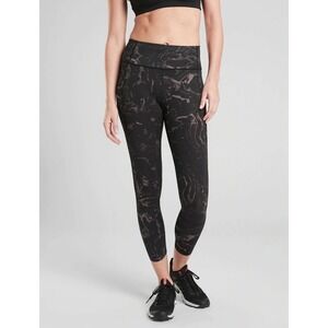 Athleta Ultimate Stash Pocket 7/8 Leggings Black Grey Marble Swirl Womens XS